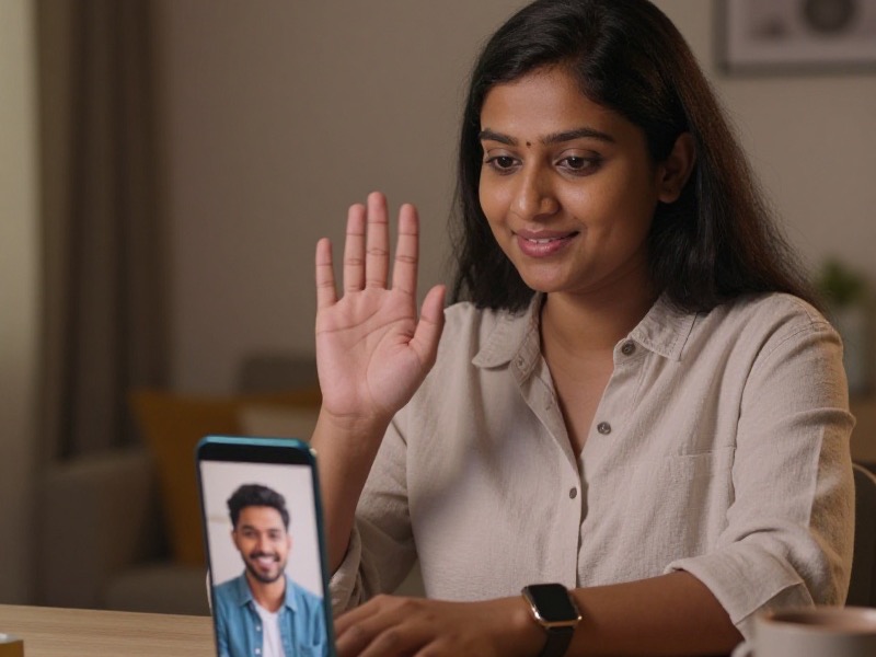 रात में video call पर मुस्कुराते हुए एक युवा भारतीय जोड़ी, partner laptop screen पर दिख रहा है, गर्म रोशनी वाला कमरा, long distance relationship का सच्चा एहसास